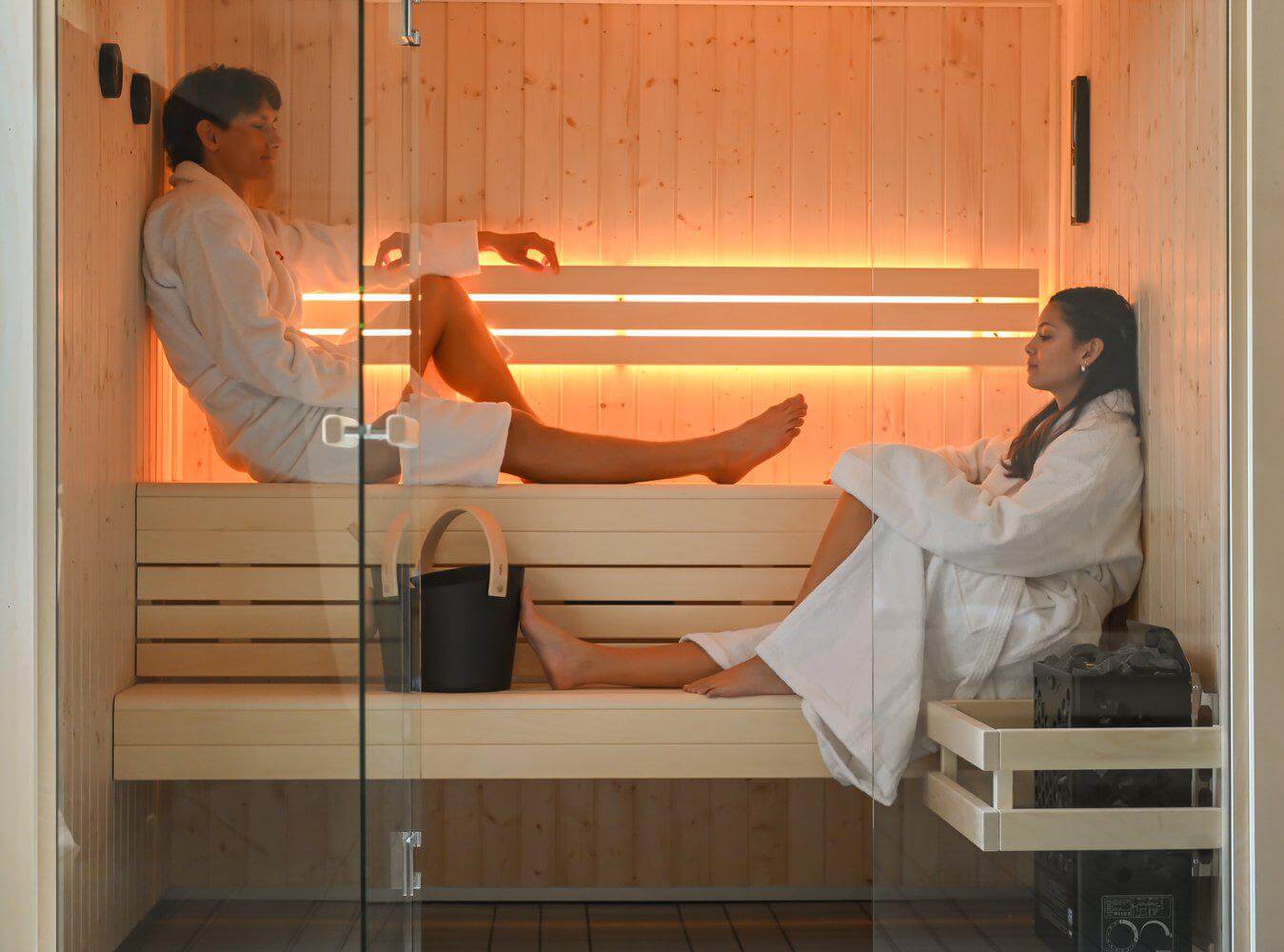 Two Girls in Sauna Room